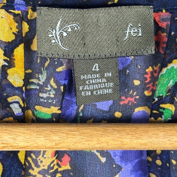 Anthropologie Fei Women Short Sleeve Sheer Silk Blouse Sz 4 Boho Floral Flutter - Picture 5 of 9